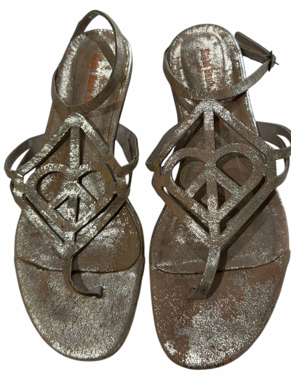 Right Bank Shoe Co. by Donald Pliner Distressed Gold Strappy Ankle Sandal Sz 7